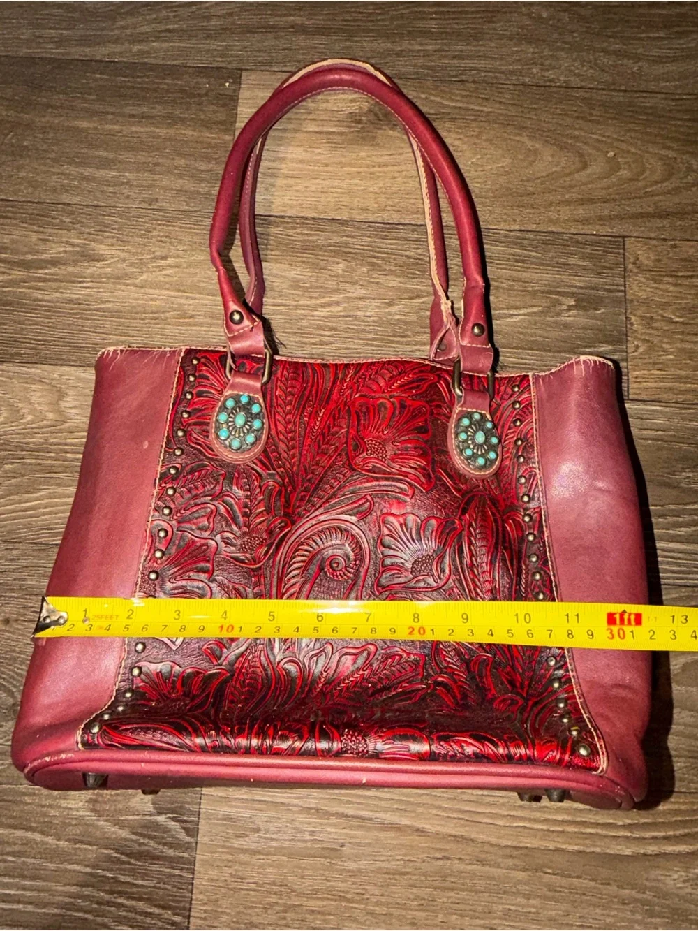 Montana West Trinity Ranch Red Floral Tooled Concealed Carry Handbag